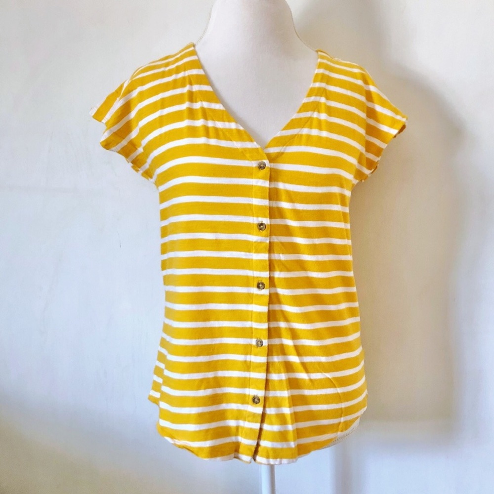 old navy flutter sleeve striped button up tee